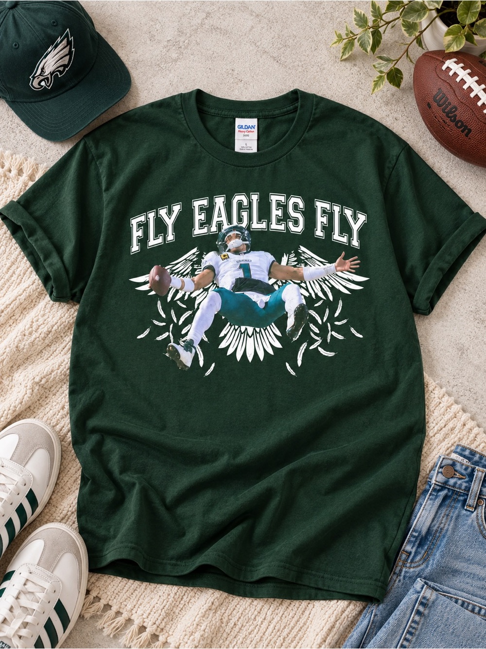 Fly Eagles Fly Shirt Football Game Day Graphic Tee Gildan Forest Green
